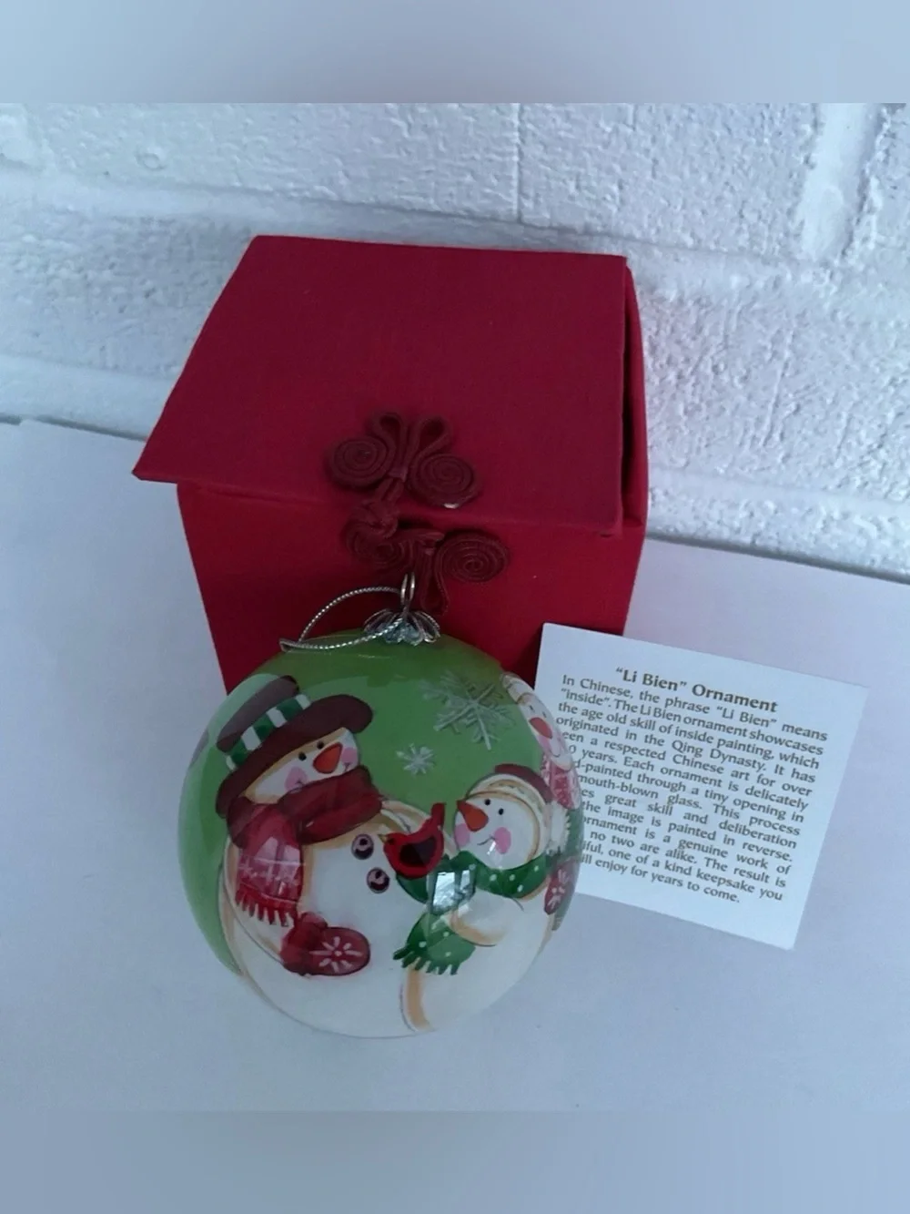 Vintage Pier 1 Li Bien Reverse Painted Glass Christmas Ornaments Set 4 Santa Elf